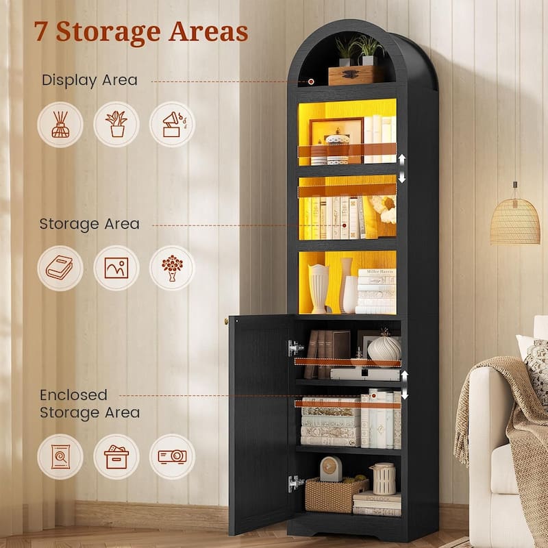 Tall Arched Cabinet Bookcase Storage Bookshelf Door Bathroom Storage Cabinet