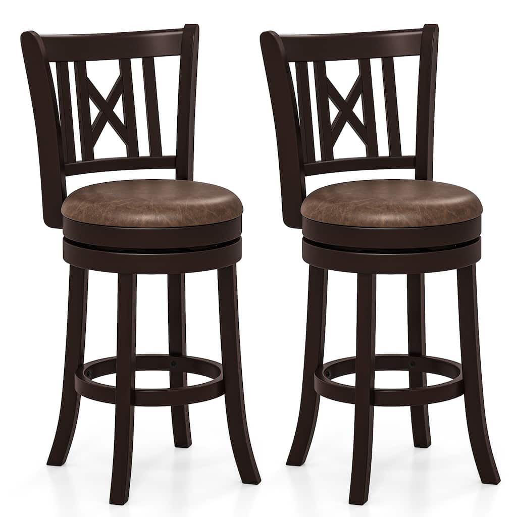Gymax Set of 2 Bar Stools 26'' Swivel Bar Chairs w/ Footrest Hollowed
