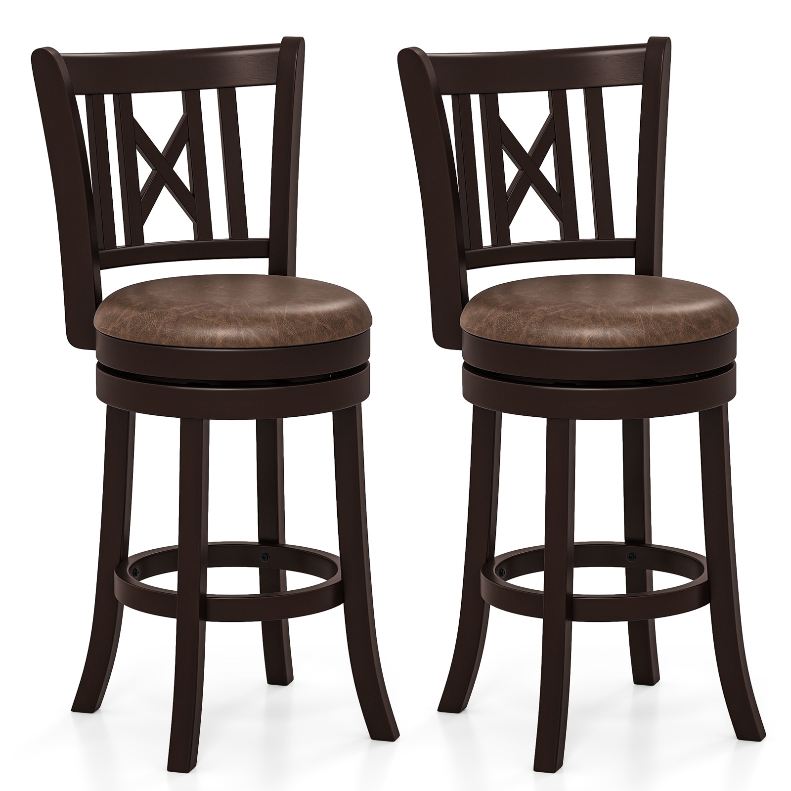 Gymax Set of 2 Bar Stools 26'' Swivel Bar Chairs w/ Footrest Hollowed