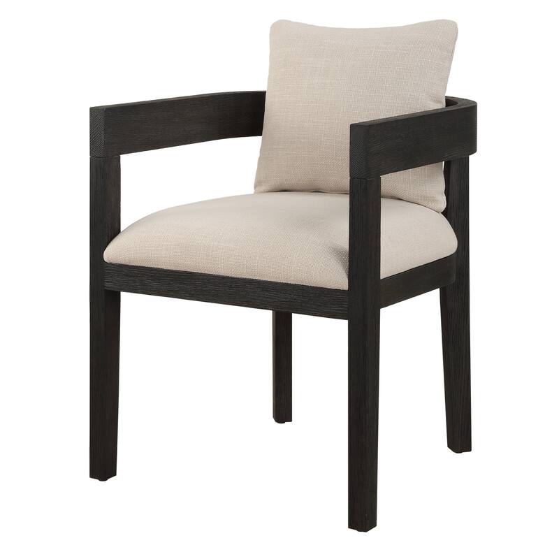Solid Open Back Dining Chair with Armrest - 27" - Beige and Black