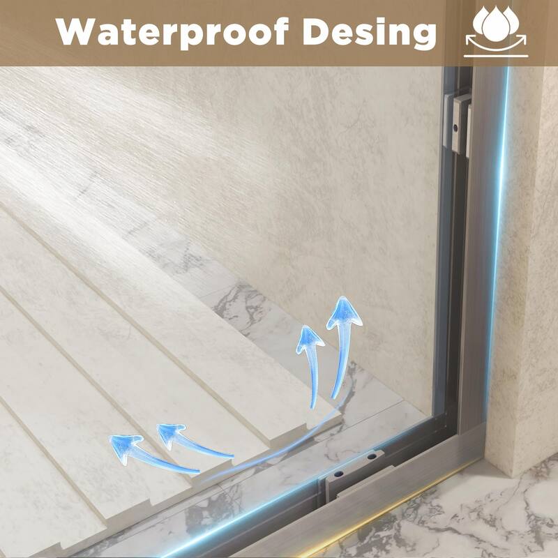 Aluminum Frame Double Sliding Shower Door, 1/4" Tempered Glass with Explosion-Proof Film & Stainless Steel Handle