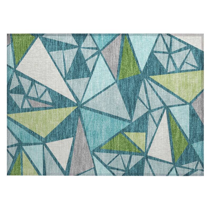 Machine Washable Indoor/ Outdoor Abstract Mosaic Chantille Rug