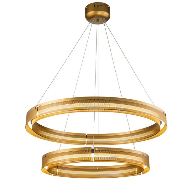 slide 2 of 5, OB-2 Light 32'' Wide Round Antique Gold Modern Double Ring LED Chandelier For Dining Room Antique Gold