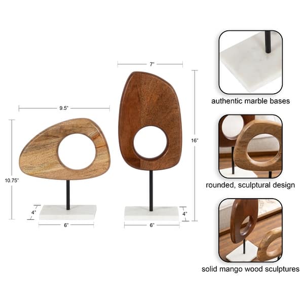 Kate and Laurel Yoakes Wood and Marble Art Sculptures - 2 Piece