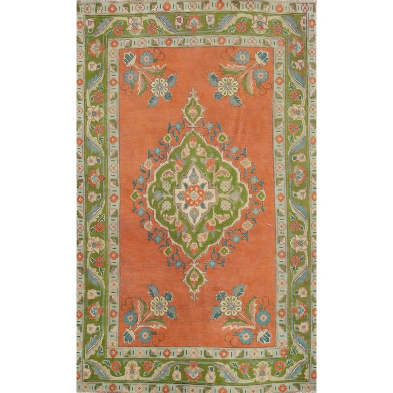 Hand Knotted Oriental 100% Wool Carpet Traditional Floral Oranges & Rust Tabriz Area Rug - 4' 11'' X 3' 1''