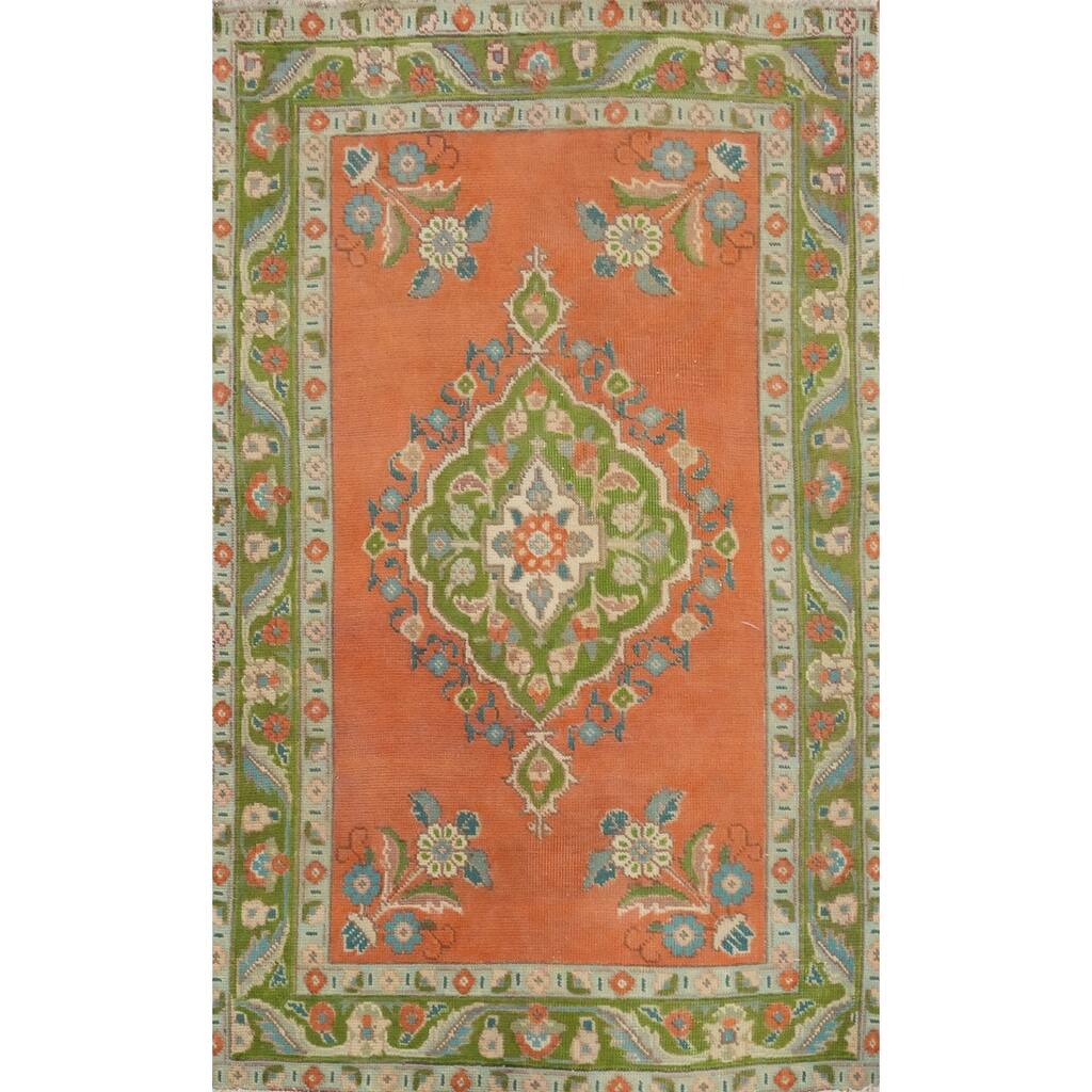 Hand Knotted Oriental 100% Wool Carpet Traditional Floral Oranges & Rust Tabriz Area Rug - 4' 11'' X 3' 1''