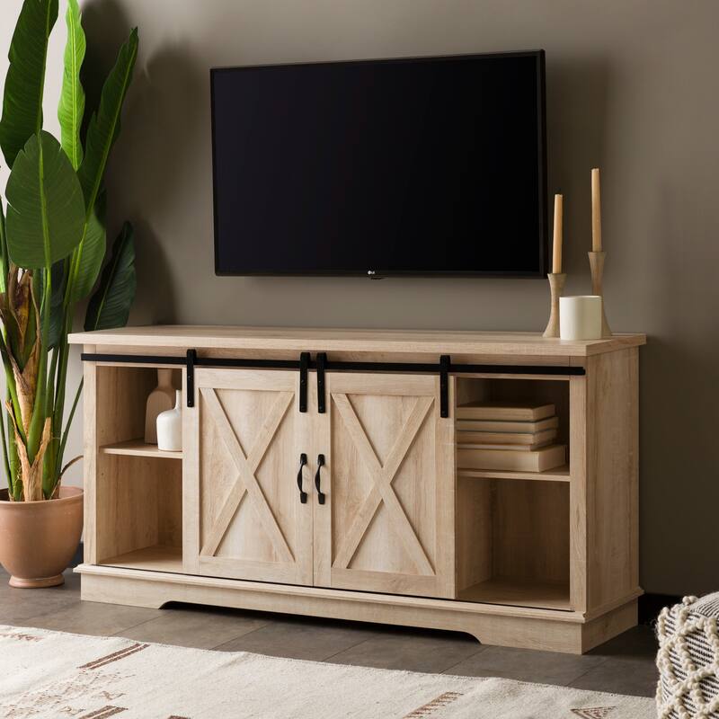 Chic Farmhouse Design 58" TV Stand with Sliding Barn Doors - Perfect for 65" TVs and Media Storage