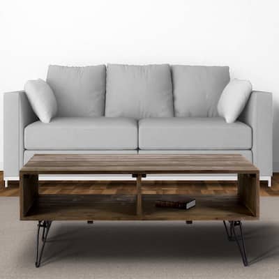 Betsy 42 Inch Reclaimed Wood Rectangle Farmhouse Coffee Table With Storage - Natural Brown - 18 H x 42 W x 23 L Inche