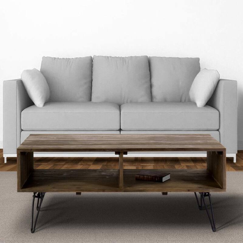 Betsy 42 Inch Reclaimed Wood Rectangle Farmhouse Coffee Table With Storage - Natural Brown - 18 H x 42 W x 23 L Inche - Natural Brown