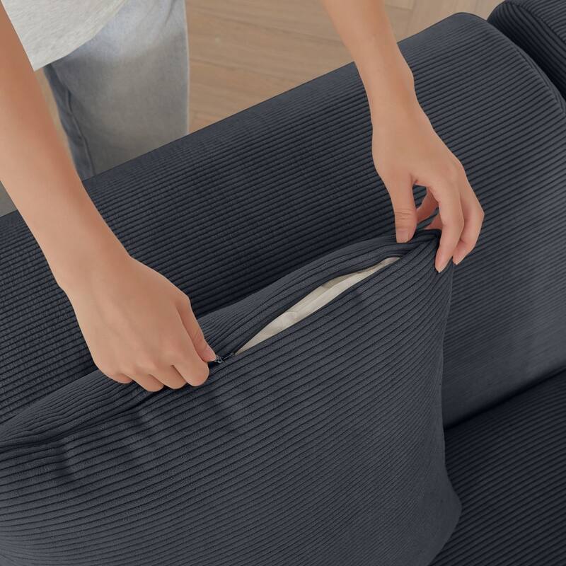 113" Modern L-Shaped Corduroy Modular Sectional Sofa with Movable Ottoman