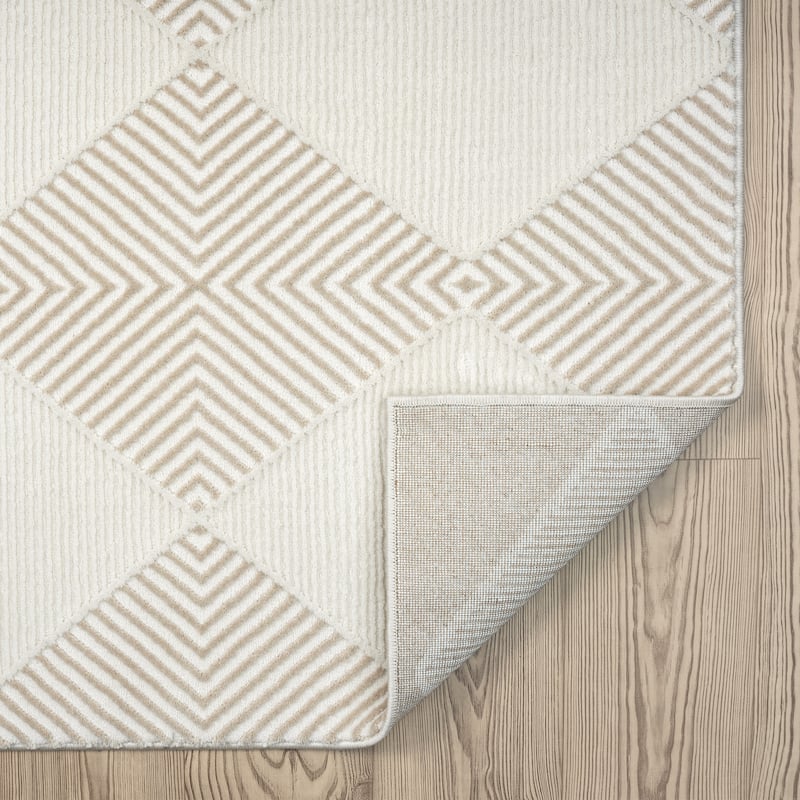Abani Neutral NTL110A Cream Beige Diamond Checker Tile Geometric Area Rug