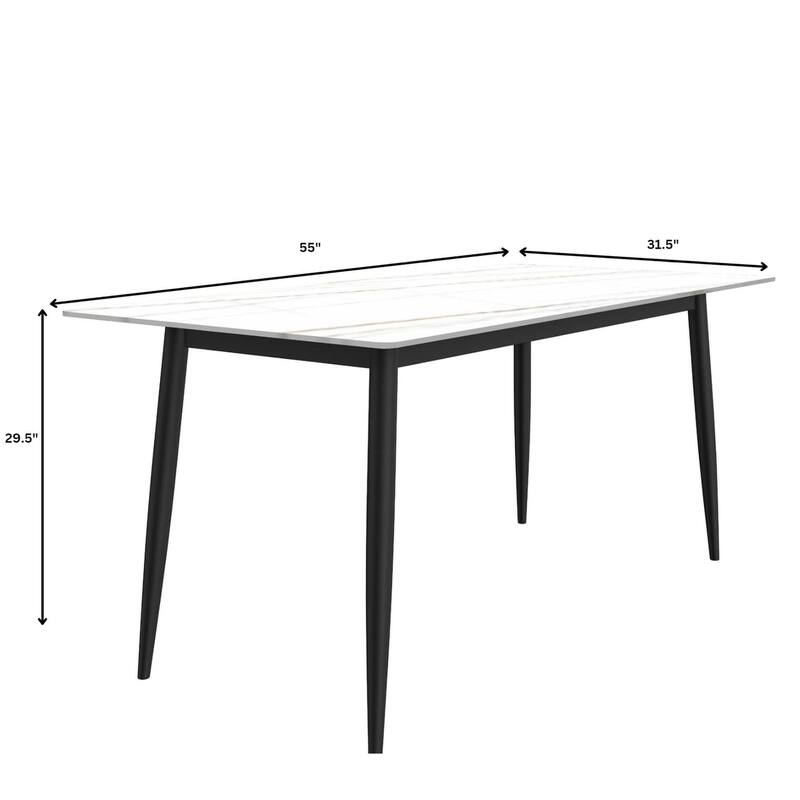 Zayle Rectangular Dining Table with Glass/Sintered Stone Tabletop in Steel