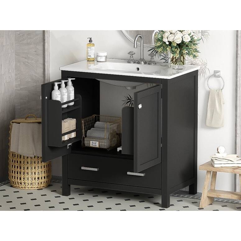 30-Inch Gray Bathroom Vanity with Ceramic Undermount Sink, Soft-Close Doors, and Adjustable Storage Compartments