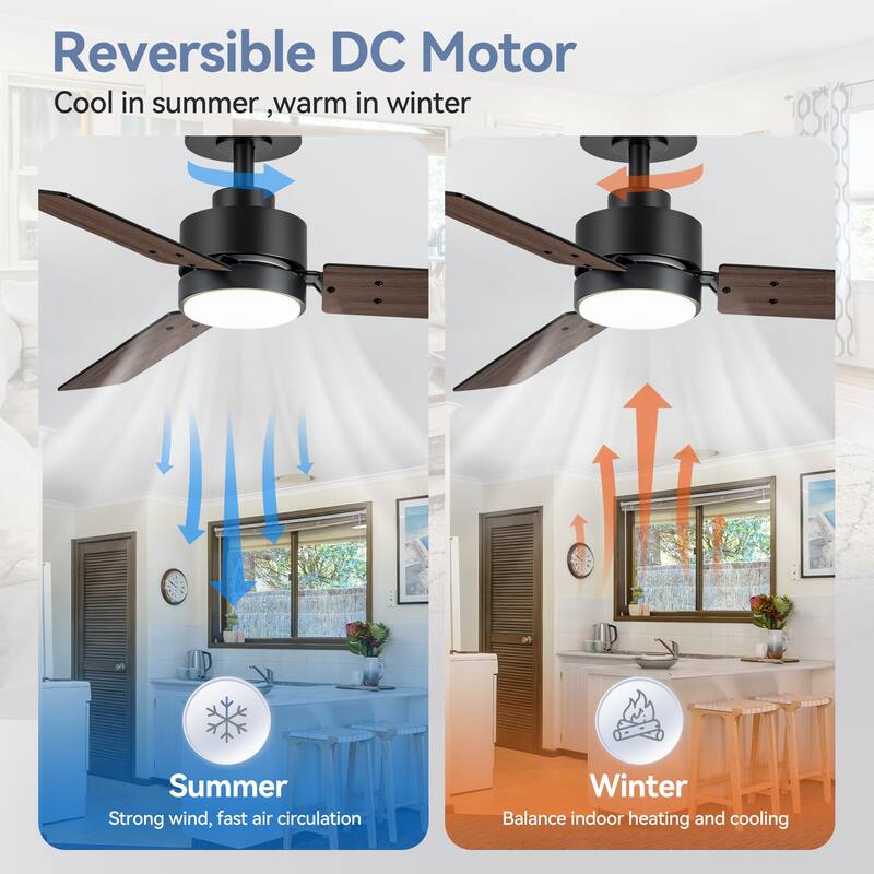36/42/52-Inch Reversible 3/5-Blade Integrated LED Ceiling Fan with Light Remote