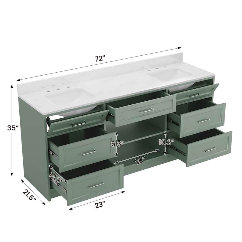 72-in Undermount Double Sink Bathroom Vanity with White Quartz Top