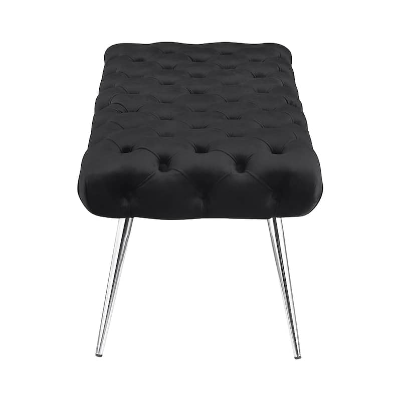 Velvet and Metal Bench with Button-Tufting Design