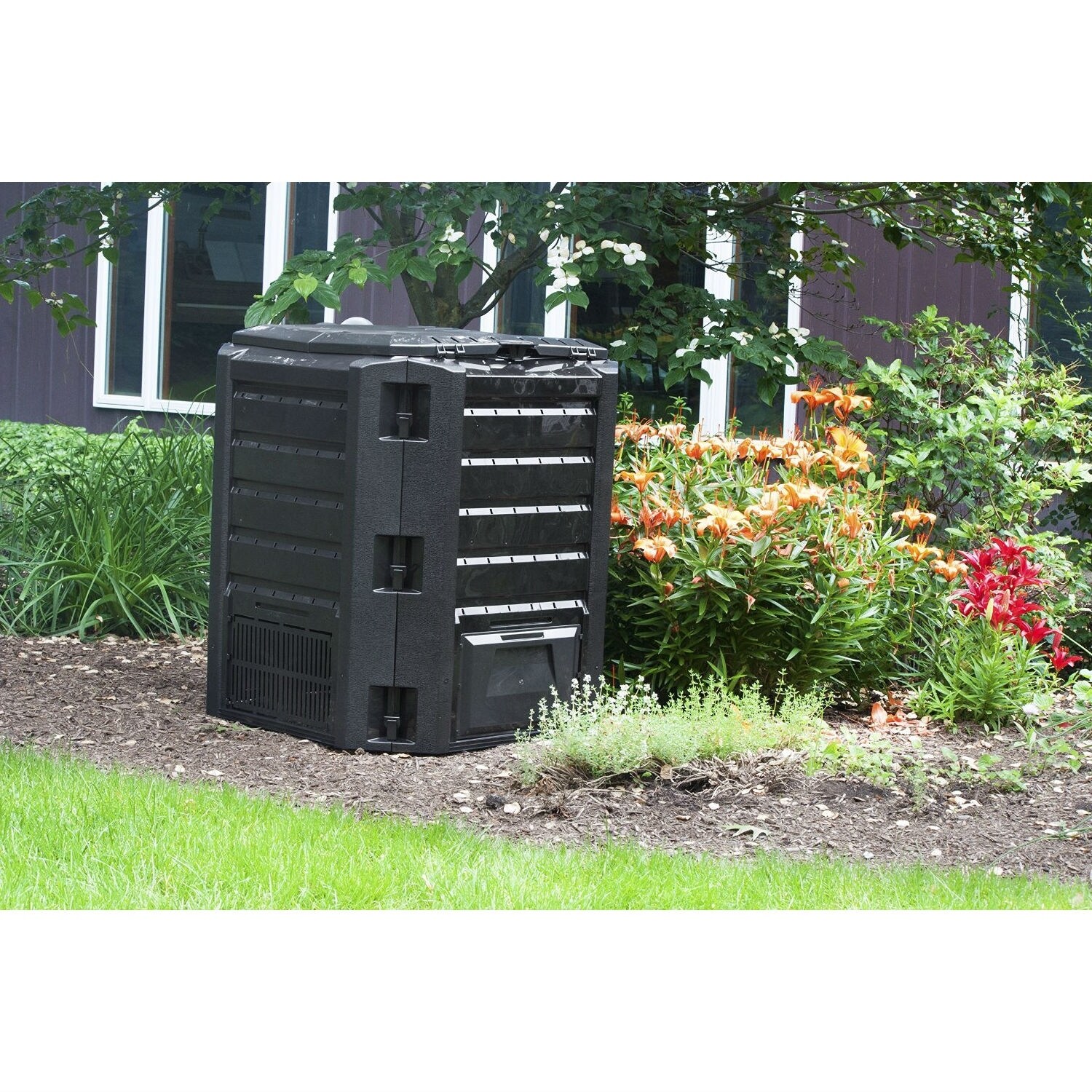 Outsunny 120 Gallon Compost Bin, Large Composter with 80 Vents, Black