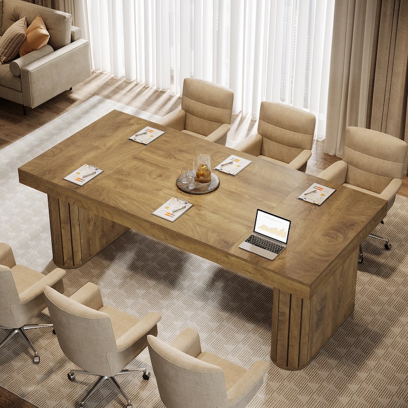 70.9" Conference Table, Farmhouse Wood Meeting Table for 6 People, Rustic Seminar Table for Conference Room - N/A