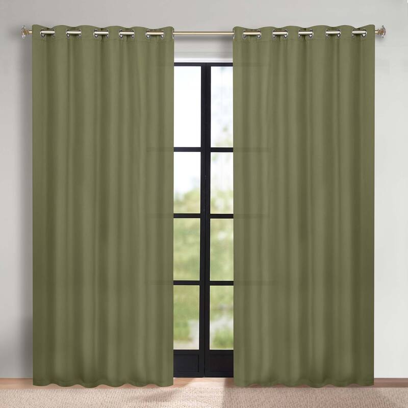 Superior Solid Machine Washable Room Darkening Grommet Blackout Curtains, Set of 2