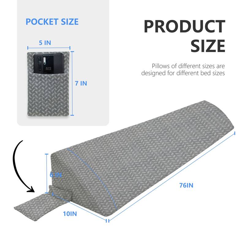 WOWMAX Bed Wedge Pillow for Headboard Gap, Bed Gap Filler, Mattress Gap Filler - King - Grey