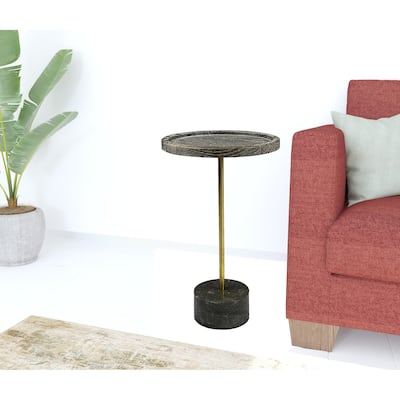 HomeRoots 20" Black And Brown Solid Wood And Marble Round End Table - 13' X '20' X '13