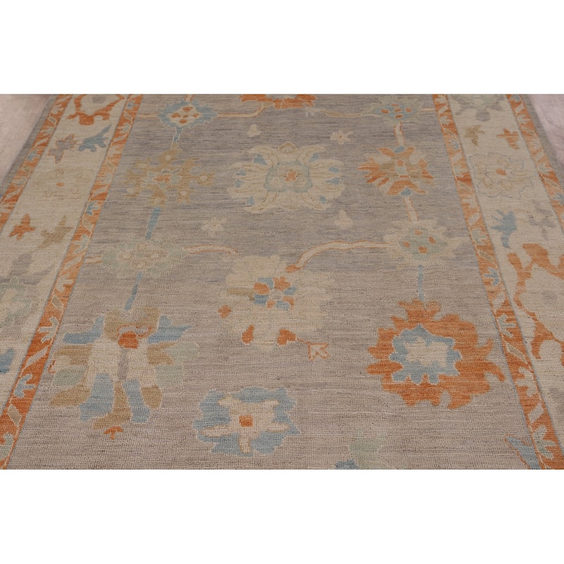 Blue Oushak Turkish Area Rug Handmade Vegetable Dye Wool Carpet - 6'1" x 11'6"