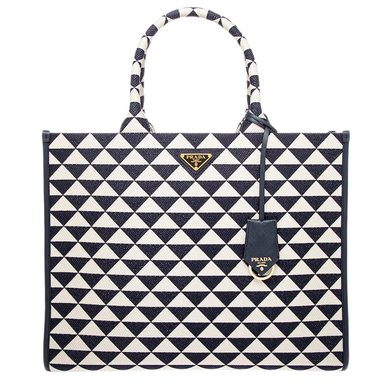 Prada Large Symbole Tote Bag - Navy and White