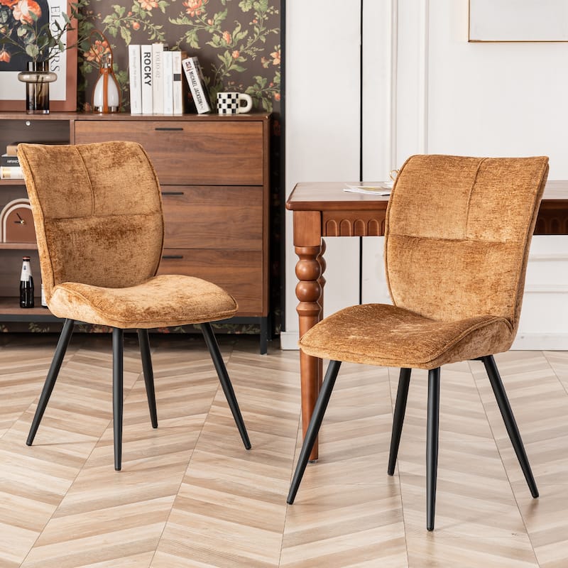 Fabric Upholstered High Back Dining Chairs Set of 2 - Caramel