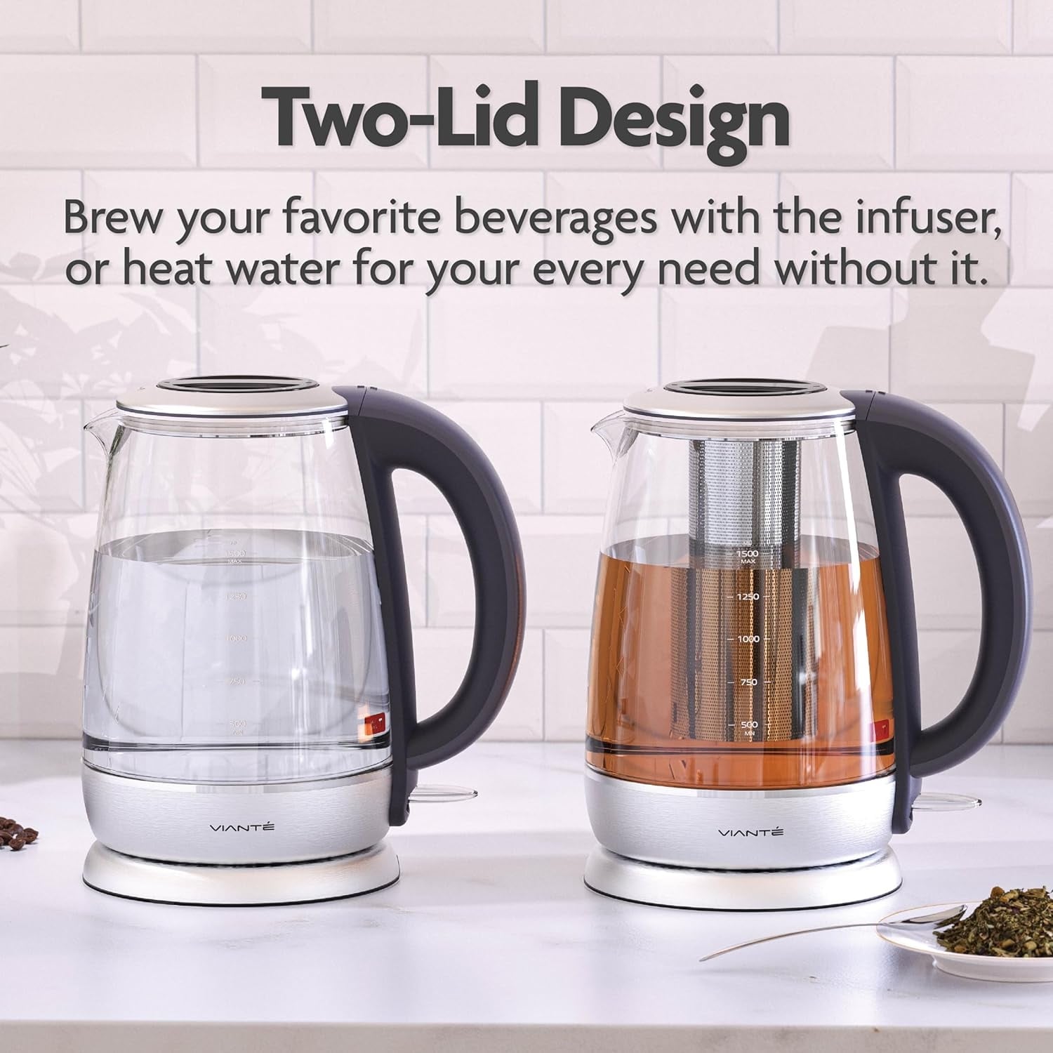 1.7 Liters Electric Glass Tea Kettle with Removable Infuser BPA FREE
