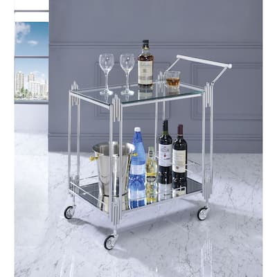 Rimm Contemporary Chrome Metal 3-Bottle Serving Cart on Wheels by Furniture of America