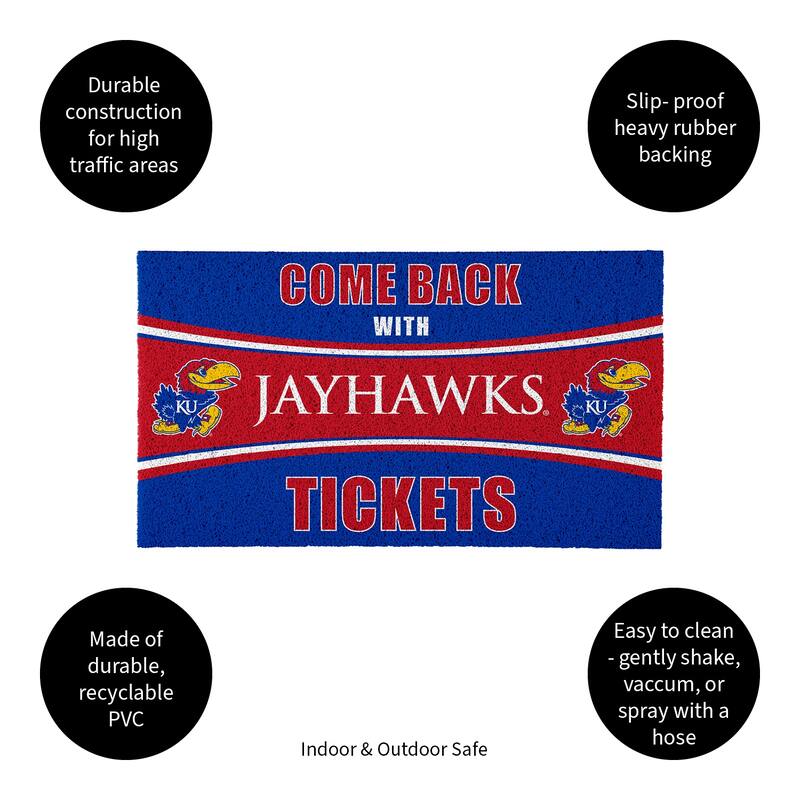 University of Kansas 28 in. x 16 in. PVC "Come Back With Tickets" Trapper Door Mat