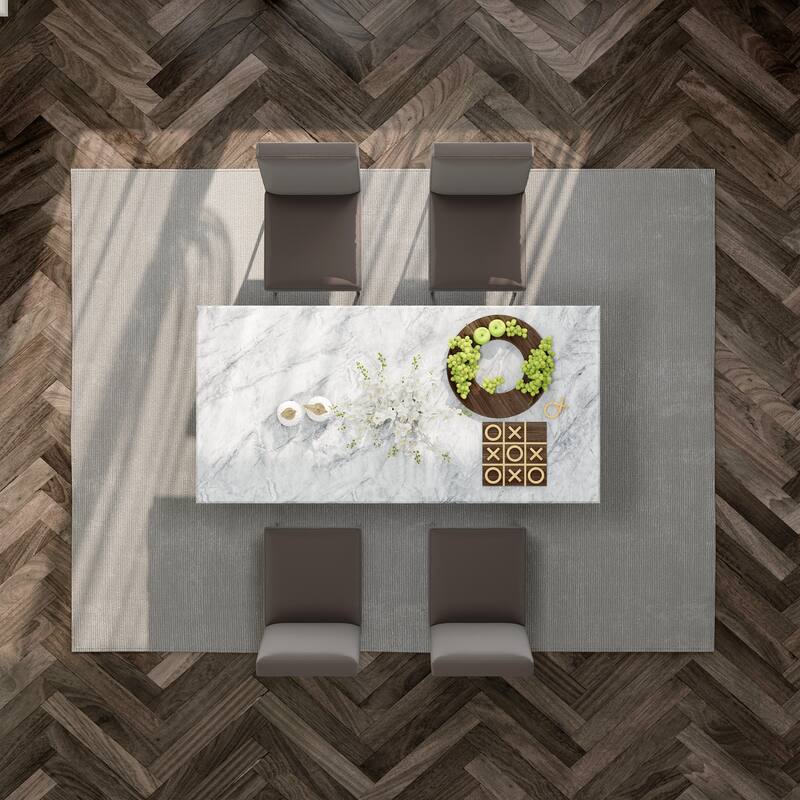 White and Gold Dining Room Table Set with 72 inch Table and White PU Leather Dining Chairs