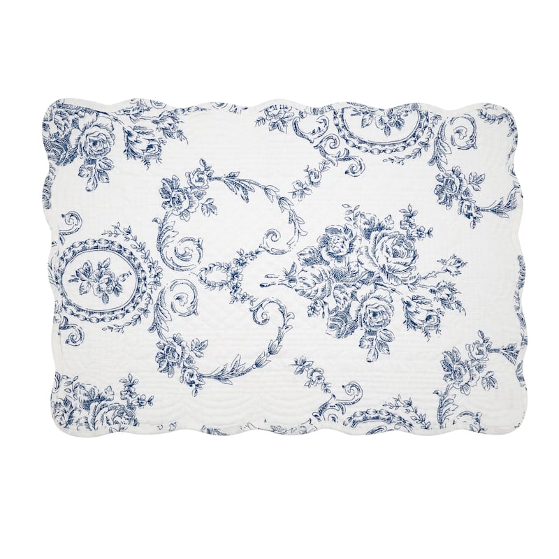 Quilted Toile Floral Placemat (Set of 4) - 14"x20" - Indigo - Set of 4 - 14"x20"