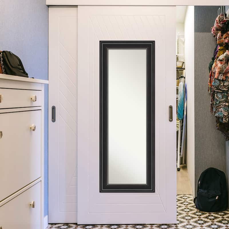 Non-Beveled Full Length On The Door Mirror - Black Frame