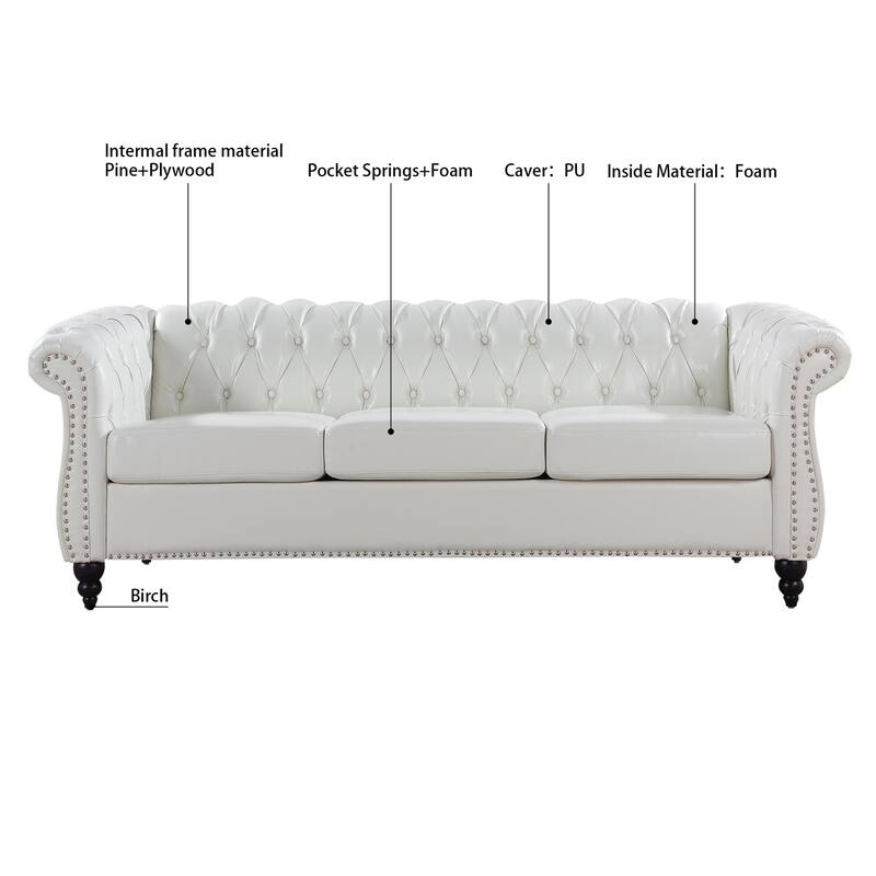 84" Chesterfield Rolled Arm 3 Seater Sofa