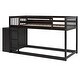preview thumbnail 4 of 58, Wooden Floor Bunk Bed Frame with Storage Drawers, 3 Shelves, Full-length Guardrail and Reversible Ladder for Kids, Teens