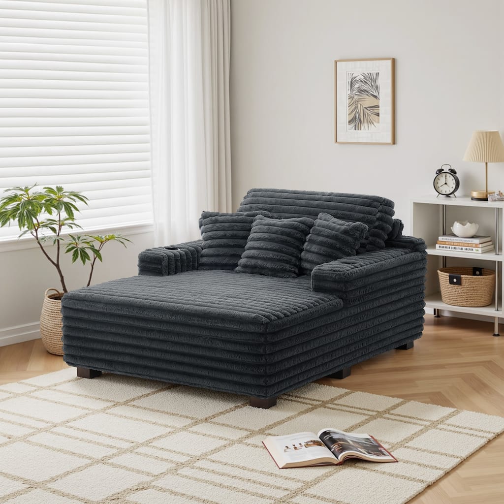 53" Wide Oversized Upholstered Chaise Lounge Indoor Sofa with Pillows