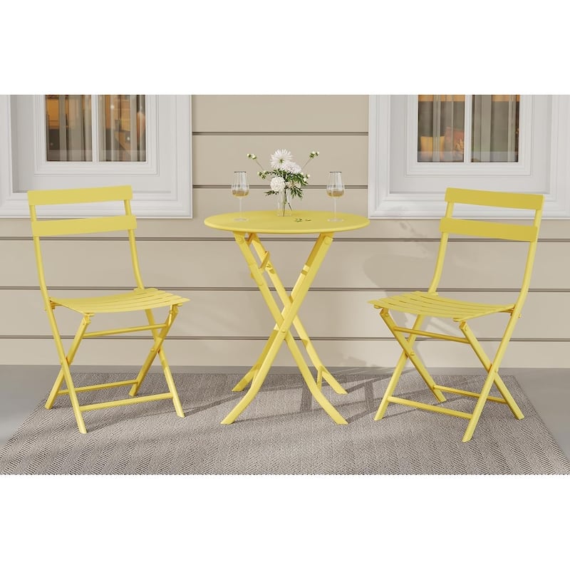 3-Piece Patio Bistro Set Folding Bistro Table and 2 Chairs - Yellow
