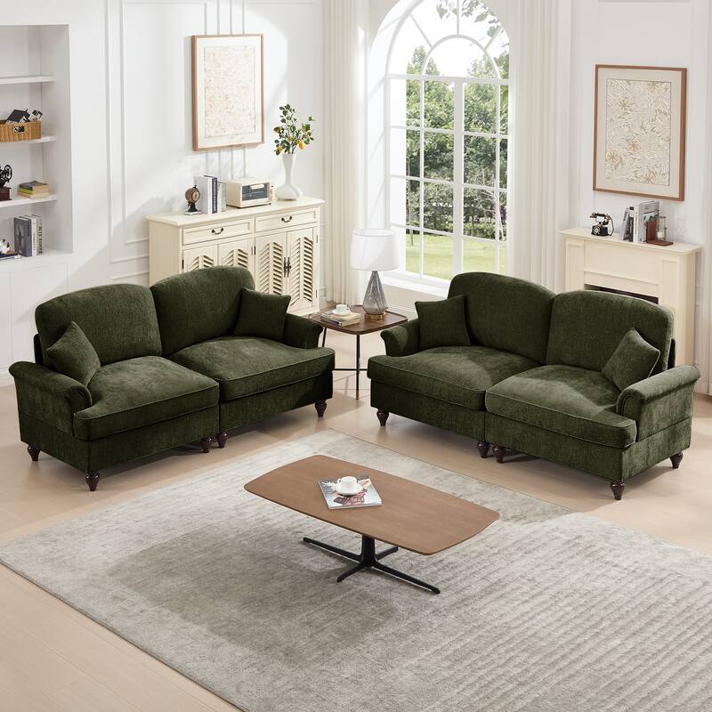 GDFStudio - Classic Modular Chenille 2-Seater 76.4" Loveseat Set with Flared Arms (Set of 2)