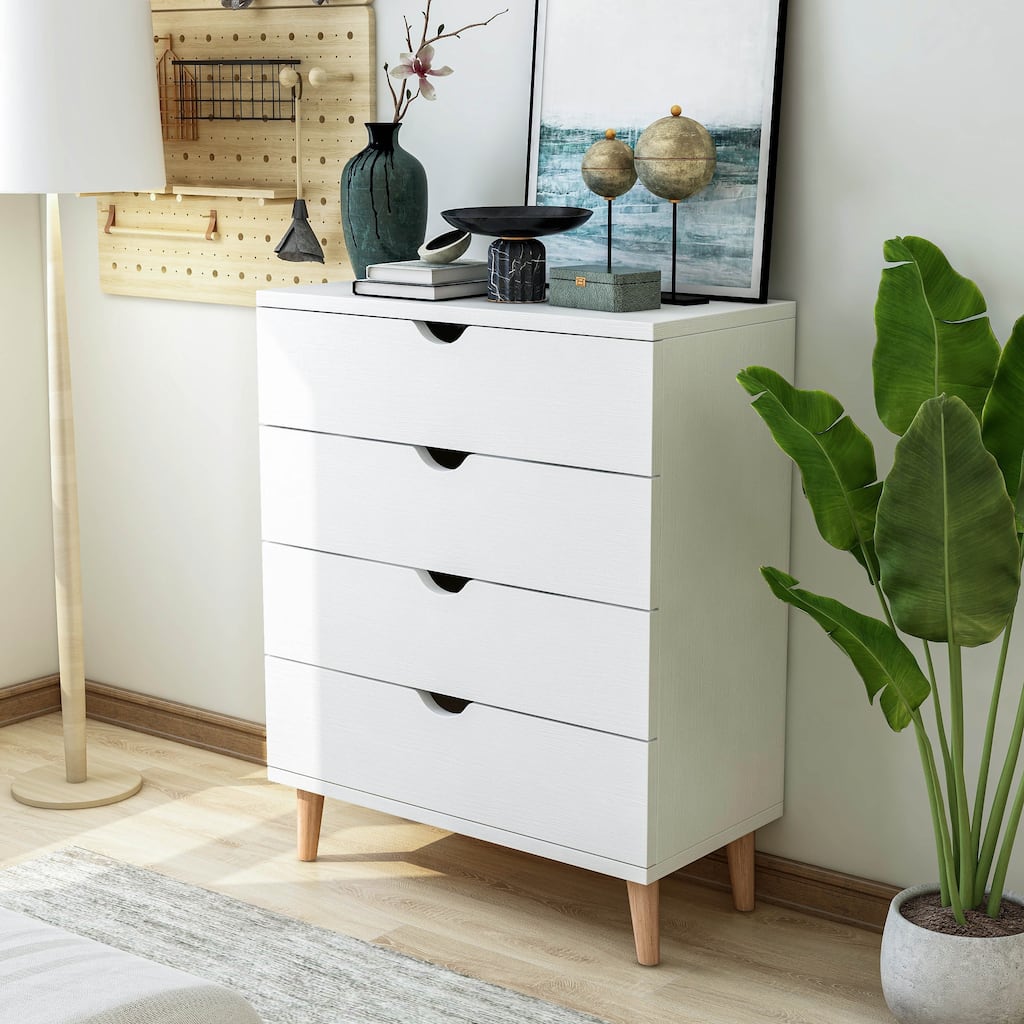 247 Shop At Home Mid-Century Modern White 4-Drawer Chest