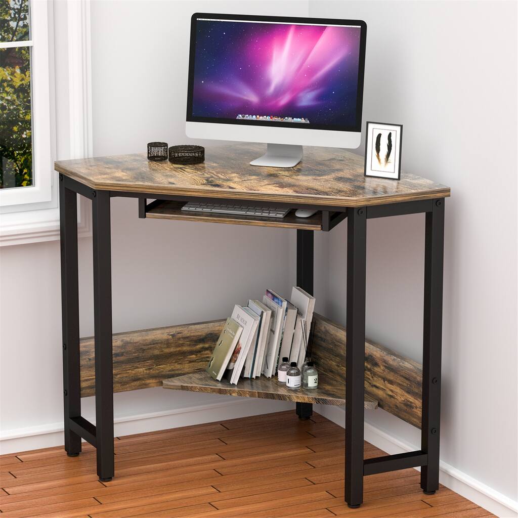 Corner Computer Desk Table Wooden Workstation Corner Laptop Desk