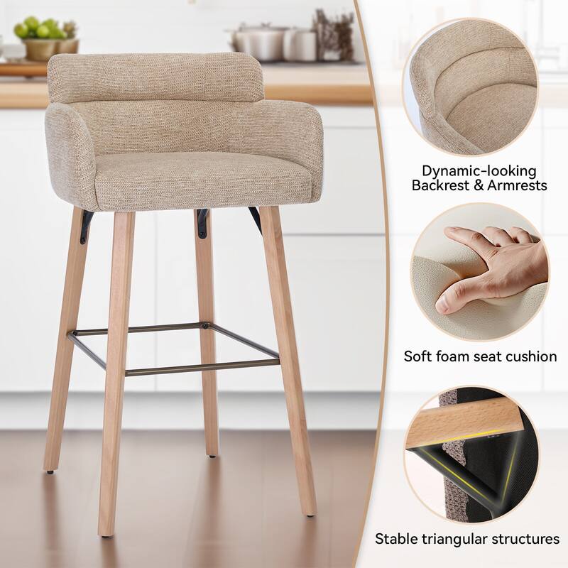 30''H Bar Stool With Solid Wood Frame And Foam Seat (Set of 2)