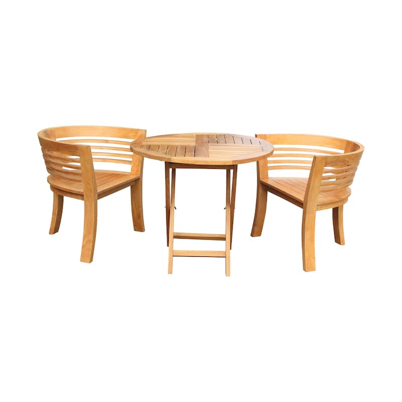 Chic Teak 3 Piece Teak Wood California Half Moon Patio Bistro Dining Set, 2 Chairs and 36" Round Table