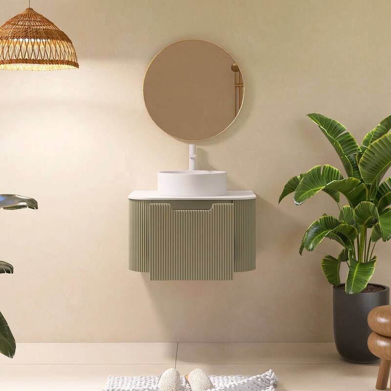 Wall-Mounted Bathroom Vanity with White Round Ceramic Sink