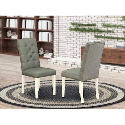 Parsons Dining Chairs Set of 2 with Linen Fabric, Button Tufted Back, Gray Nailhead Trim - 24.5