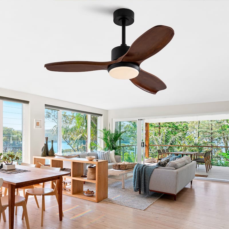 42" Wood Ceiling Fan with Lights Remote Control,Quiet DC Motor 3 Blade Ceiling Fans for Patio Living Room, Bedroom