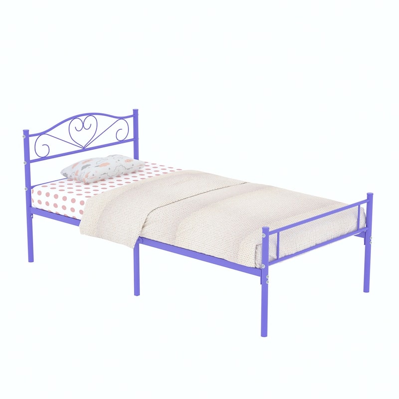 VECELO Twin Size Metal Bed Frame Set of 2, Heavy Duty Platform Beds with Headboard, No Box Spring Needed, Under Bed Storage