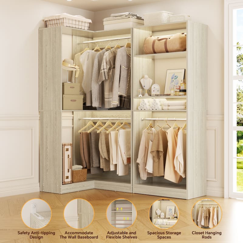 Cimly Set of 2 Corner Closet System, Freestanding Closet Organizer with Hanging Rods for Walk-in Closet
