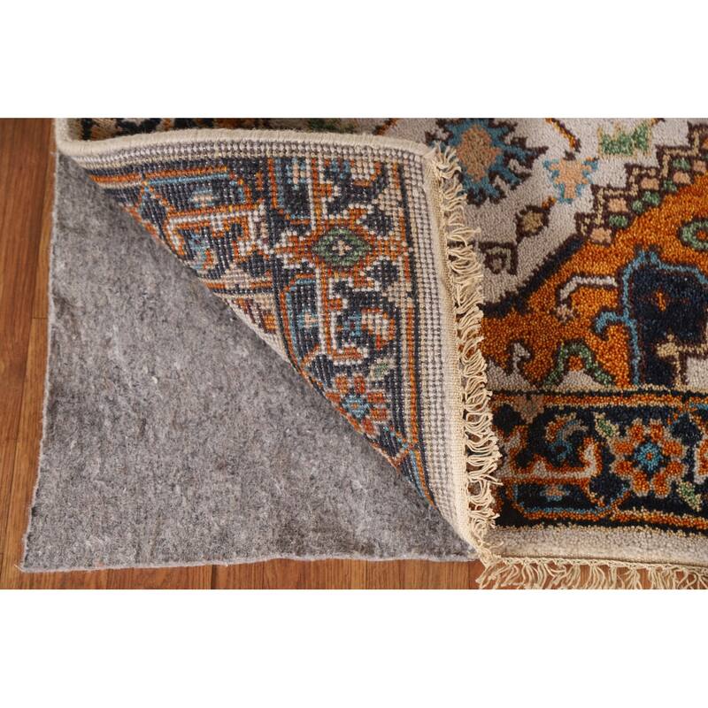 Geometric Beige Heriz Serapi Runner Rug Hand-Knotted Wool Carpet - 2'5"x 8'1"