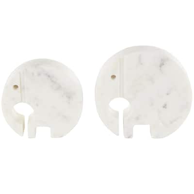 Marble Elephant Circular Abstract Sculpture with Gray Marble Veins and Cutouts - Set of 2 White - Roche River Decor